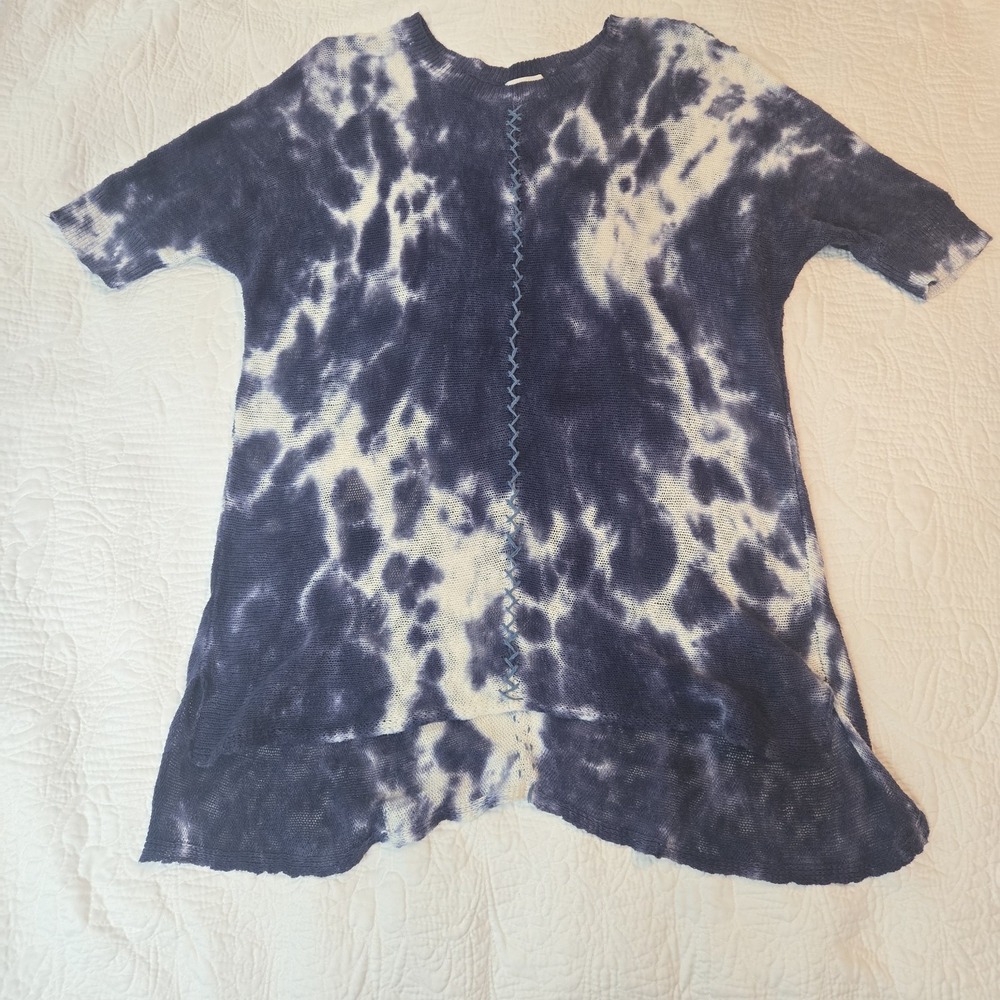Sundance Zenia Sweater‎ Cotton Blue Tie Dye Lightweight Short Sleeve Large